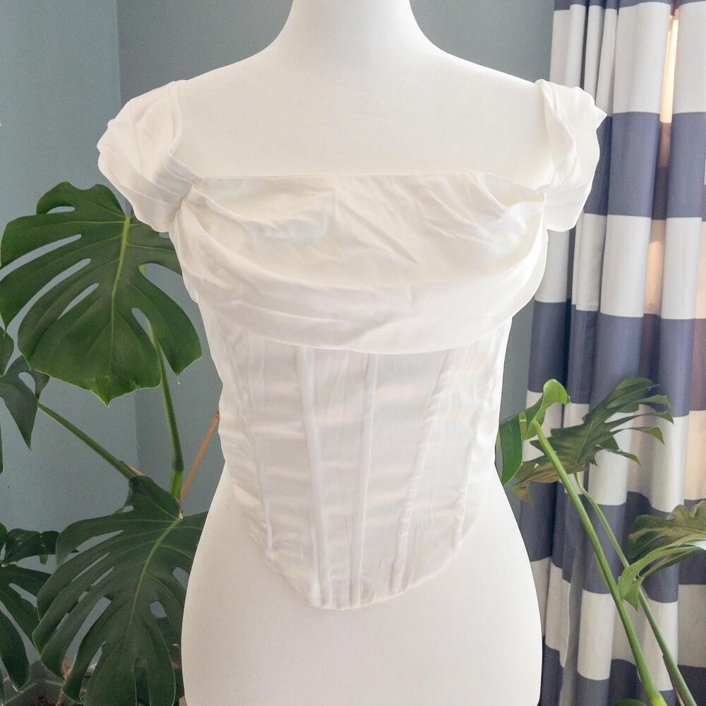 Princess Polly Maila White Satin Corset Off the Shoulder Top. Size 10